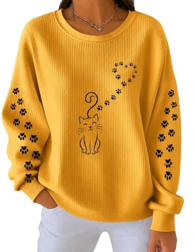 Women's Cat Tail Heart Paw Print Crewneck Sweatshirt