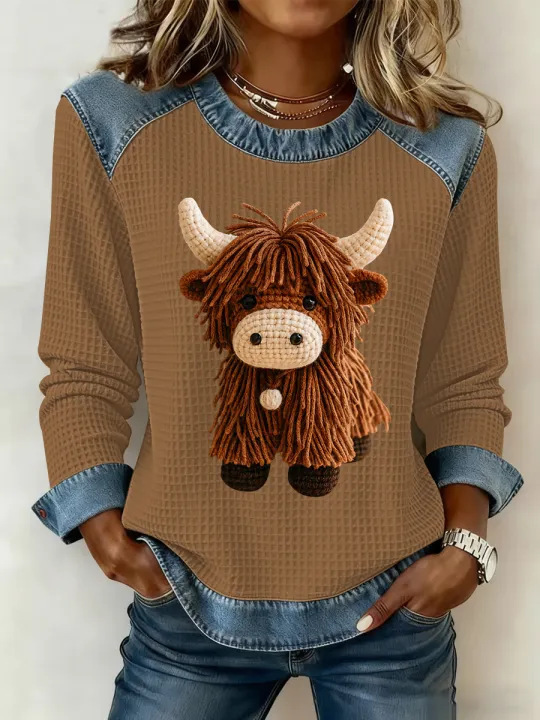 Women's Striped Paw Print Tribal Graphic Crewneck Sweatshirt