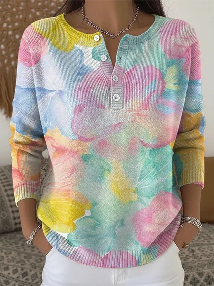 Women's Floral Print Button-Up Sweatshirt
