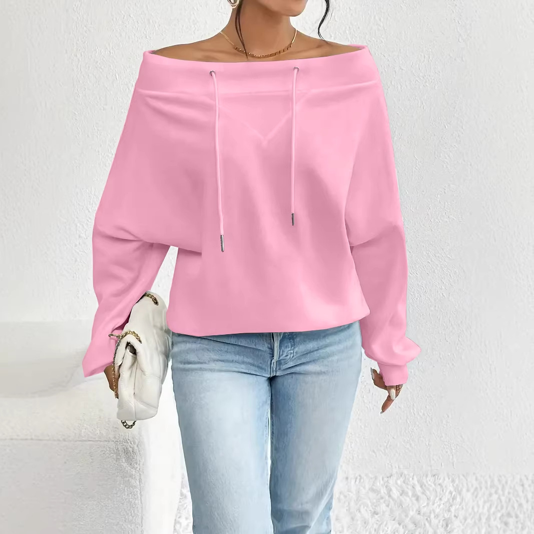 Women's Off-Shoulder Drawstring Top Loose Casual Long Sleeve