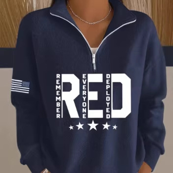 USA Red Print Women's Half-Zip Sweatshirt