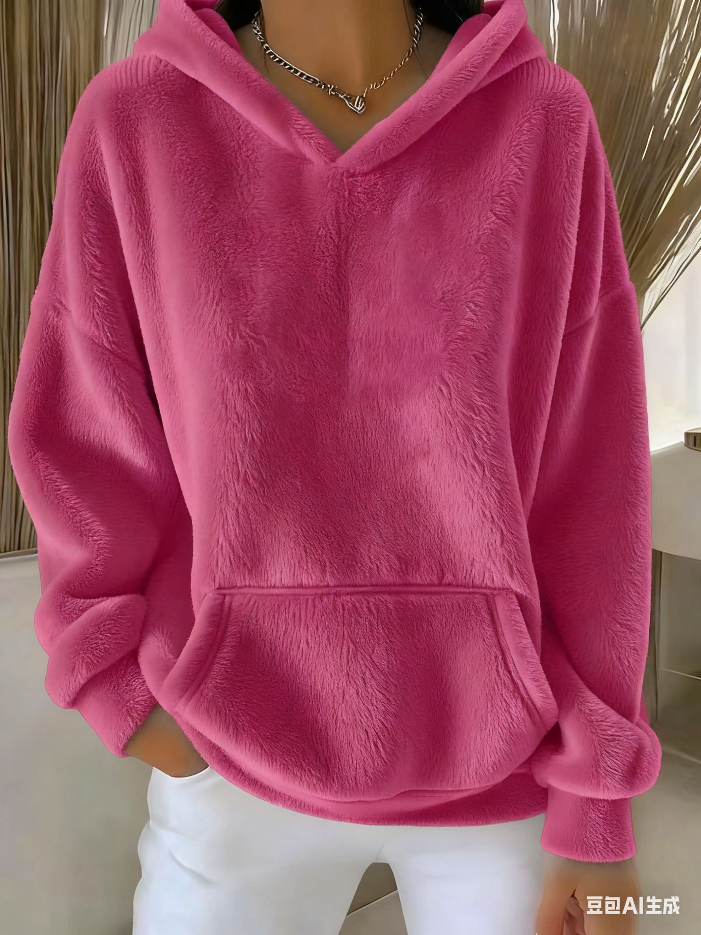 Women's Minimalist Solid Color Chunky Rib Knit Print Hoodie