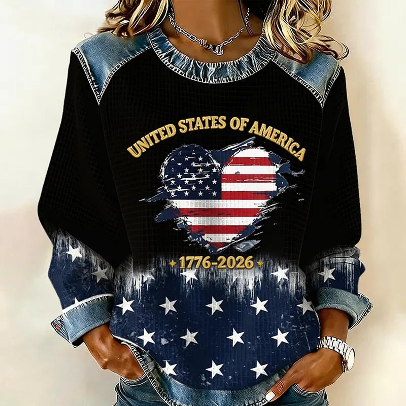 Women's Heart USA Letter Star Print Sweatshirt
