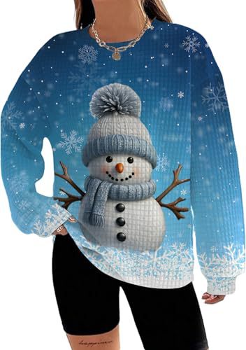 Women's Snowman Reindeer Heart Letter Print Crewneck Sweatshirt