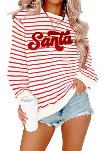 Striped Letter Merry Print Crewneck Sweatshirt