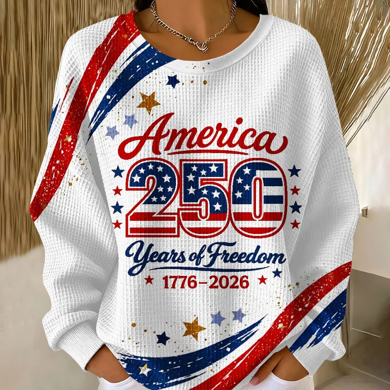 Women's Patriotic American Flag Print Crewneck Sweatshirt