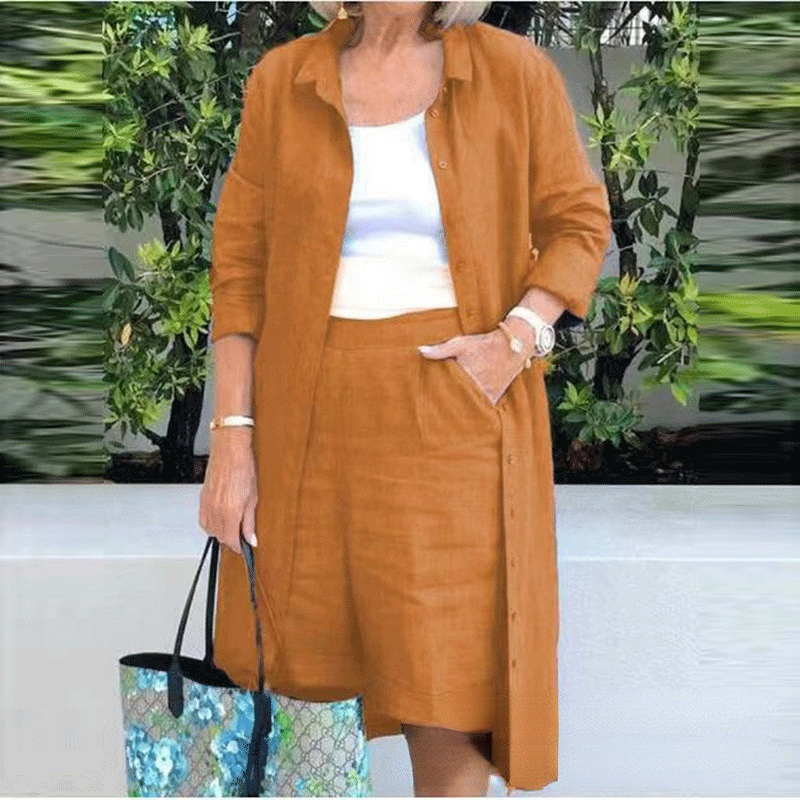 Long Cotton Linen Shirt Fashionable Fifth Pants Suit-Comfort & Reliable