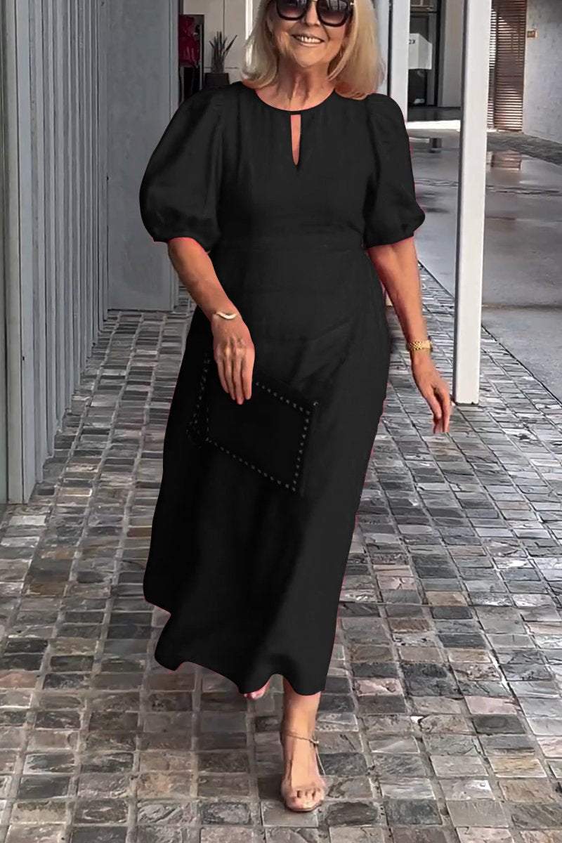 Solid color cotton and linen dress-Comfort & Reliable