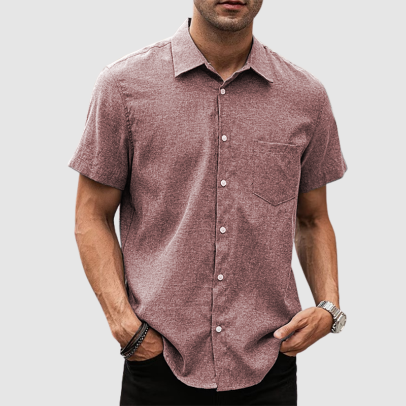 Men's lapel solid leather cotton thin casual summer shirt-Comfort & Reliable