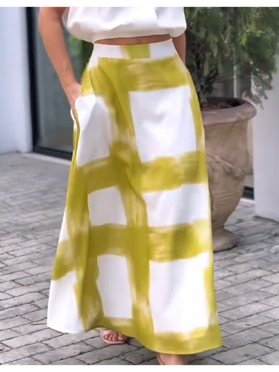 Women's Brushstroke Print Cotton and Linen Skirt