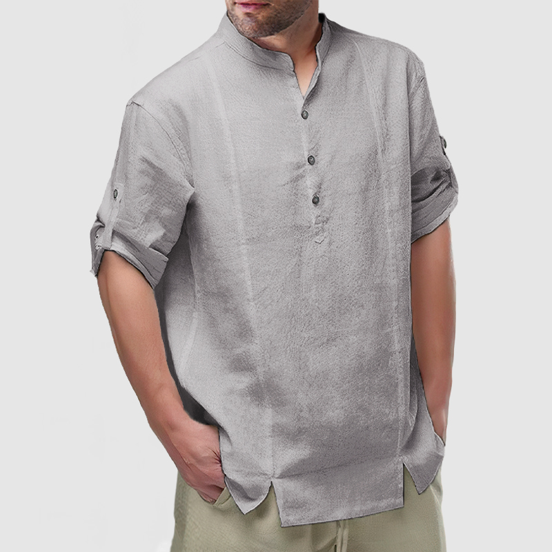Men's Daily Cotton Linen Long Sleeve Henley Shirt-Comfort & Reliable
