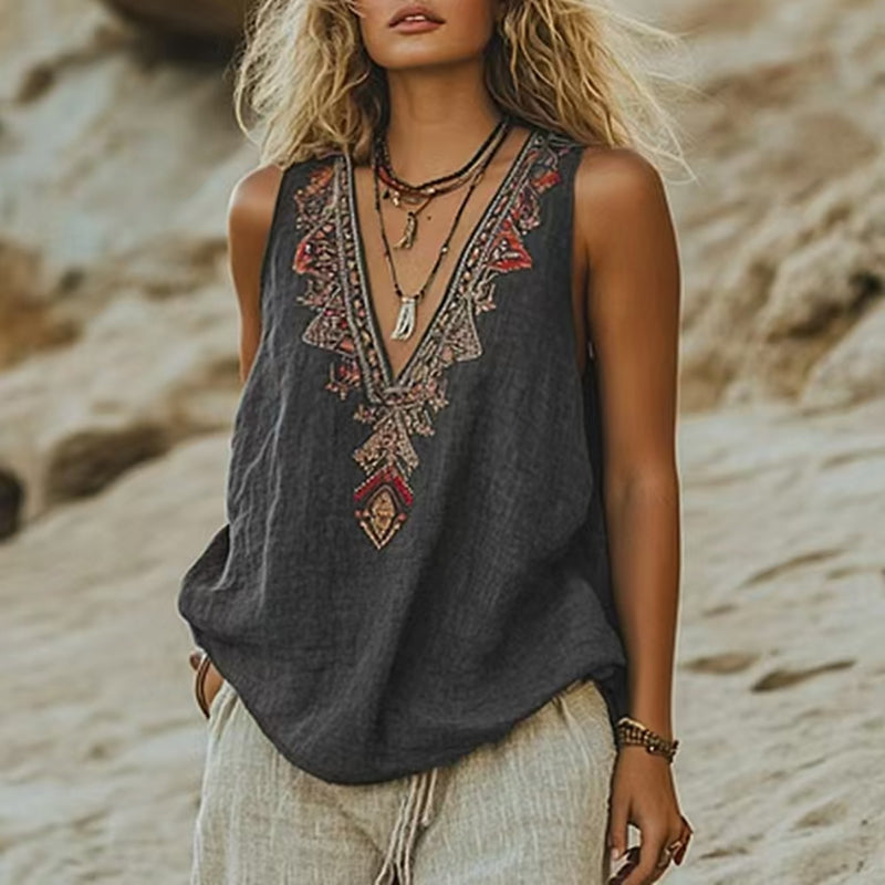 Aleka Vintage Boho Sleeveless Top