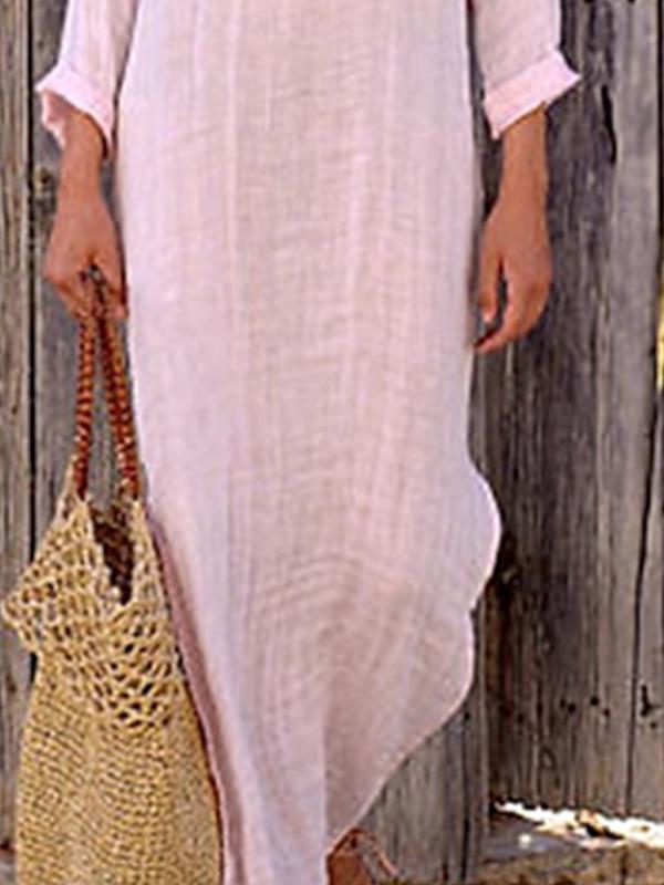 Women‘s Cotton Linen Dress Shirt Dress Casual Dress Shift Dress Maxi long Dress-Comfort & Reliable