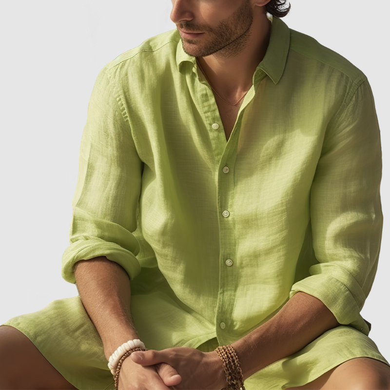 Gentleman Daily Basic Long Sleeve Cotton Linen Shirt-Comfort & Reliable