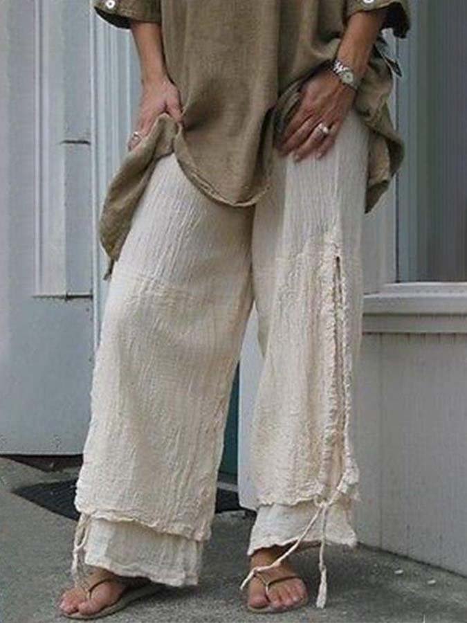 Women's Cotton and Linen Double Drawstring Wide Leg Pants-Comfort & Reliable