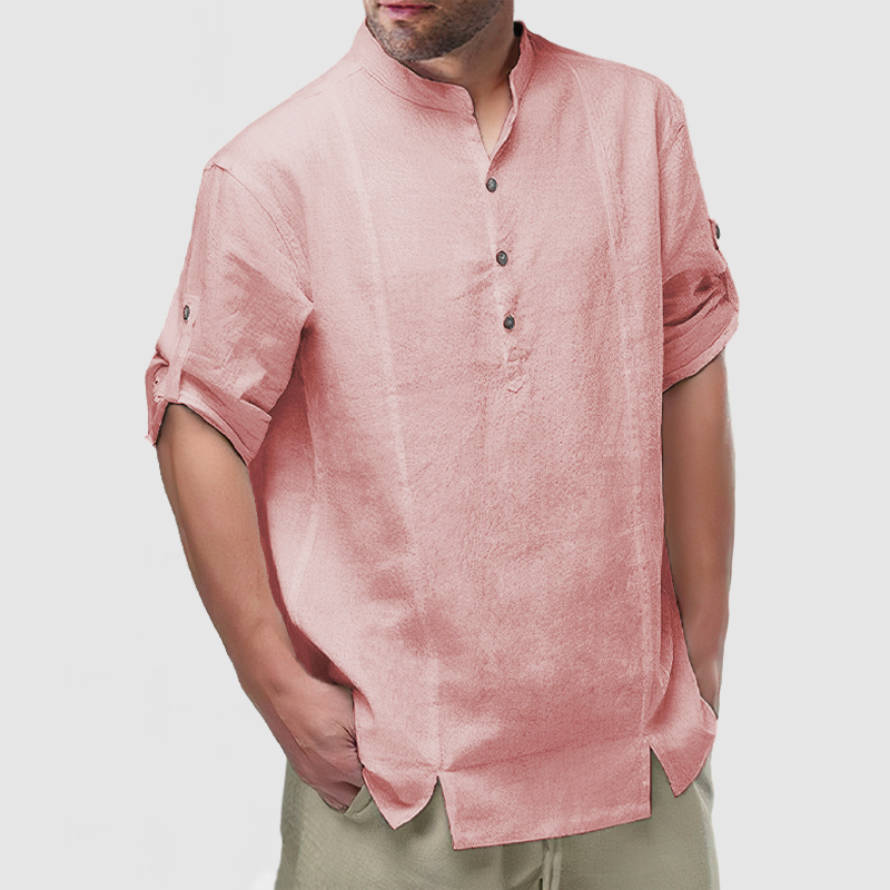 Men's Daily Cotton Linen Long Sleeve Henley Shirt-Comfort & Reliable