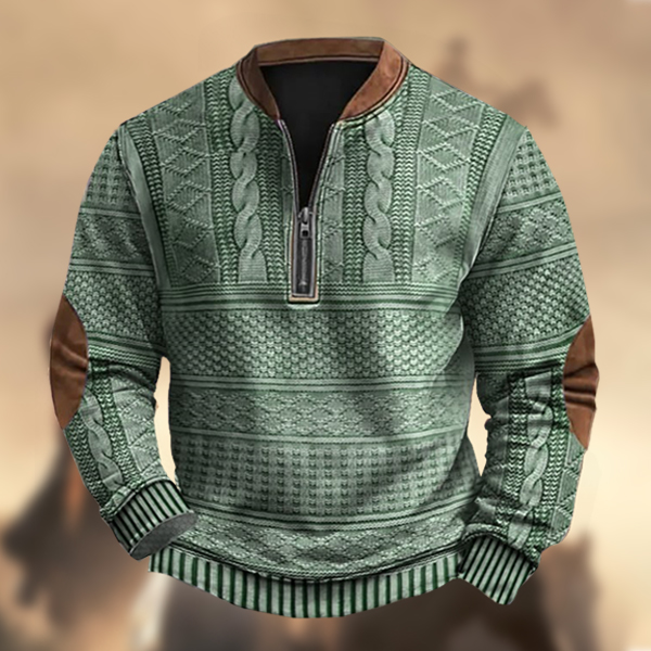 Men's Vintage Country Western Cashmere Wool Print Zipper Stand Collar Casual Sweatshirt-Comfort & Reliable