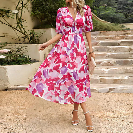 Vestido-estampado-com-gola-v-para-mulheres-mangas-lanternas-na-moda-vestidos-longos-estilo-de-rua