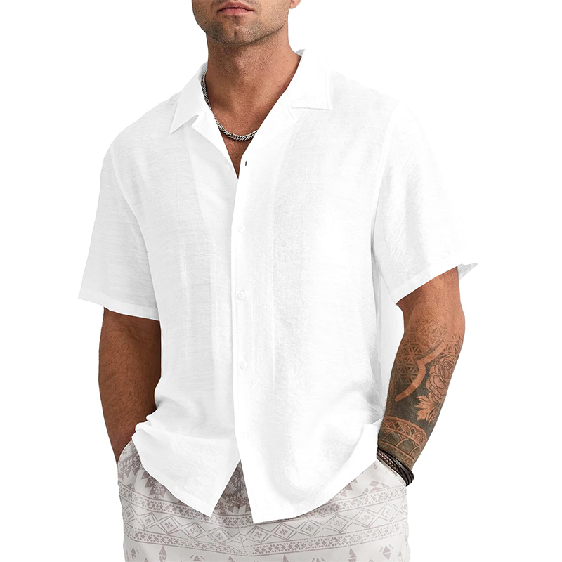 Men's Short Sleeve T-shirt Loose Sweatshirt Solid Button Cardigan Cotton Linen Shirt-Comfort & Reliable