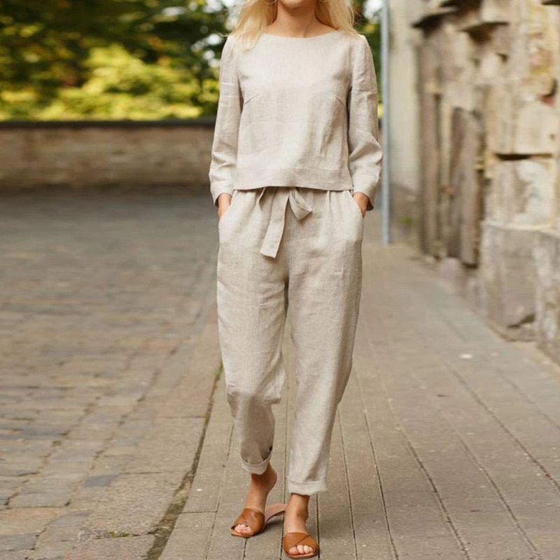 Round Neck Top and Drawstring Pants Two-piece Set-Comfort & Reliable