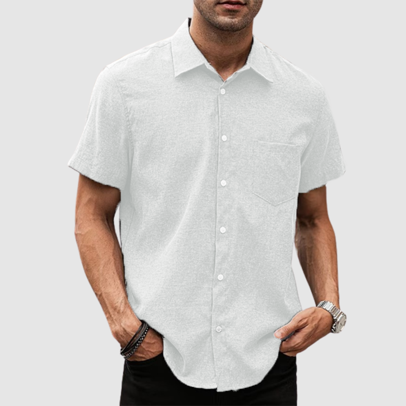 Men's lapel solid leather cotton thin casual summer shirt-Comfort & Reliable