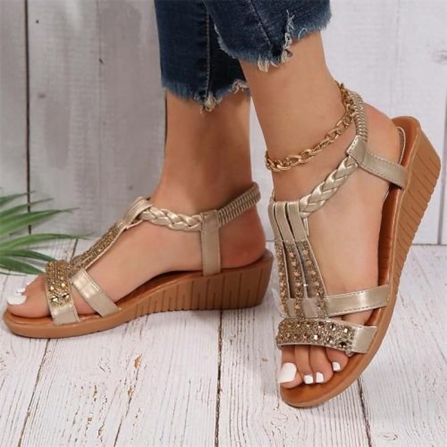 Women's Rhinestone Wedge Sandals-Comfort & Reliable
