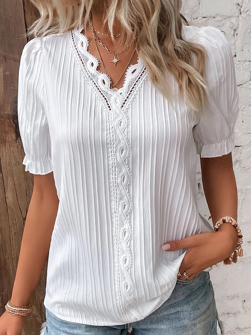 New Style-49%OFF🔥V Neck Plain Lace Elegant Shirt（Buy 2 Free Shipping）-Comfort & Reliable