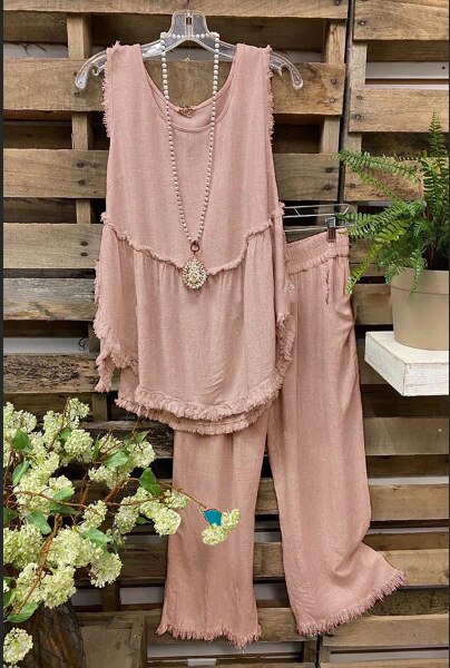 Sleeveless O-neck Vest Wide Leg Pants Suit-Comfort & Reliable