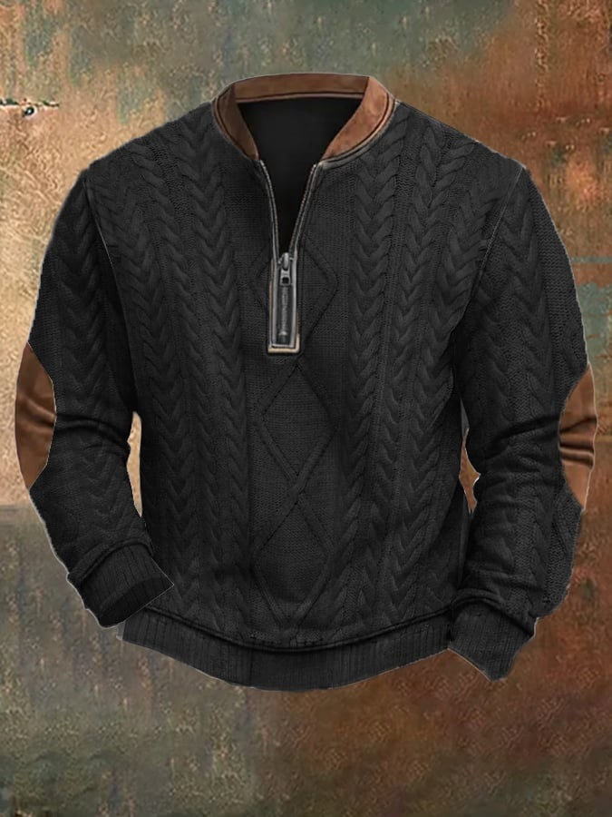 Men's Vintage Country Western Cashmere Wool Zipper Stand Collar Casual Sweatshirt-Comfort & Reliable