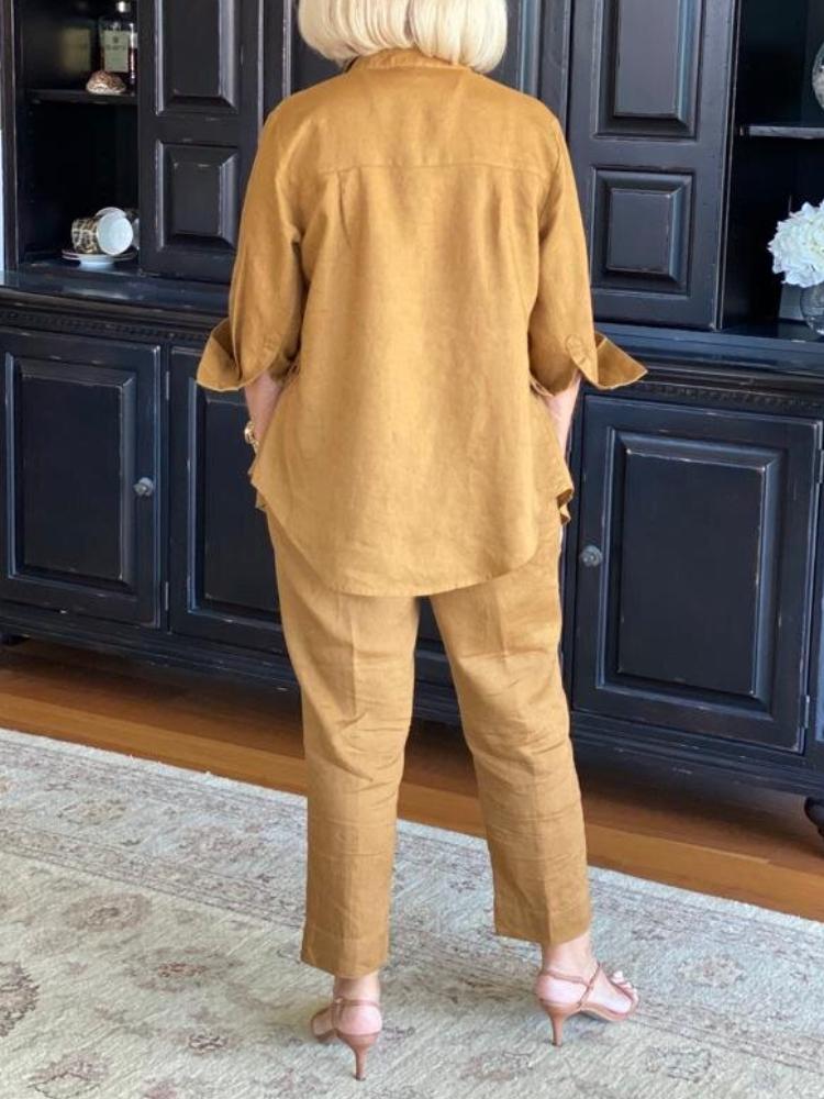 Women's Solid Color Lapel Top Casual Pants Suits-Comfort & Reliable