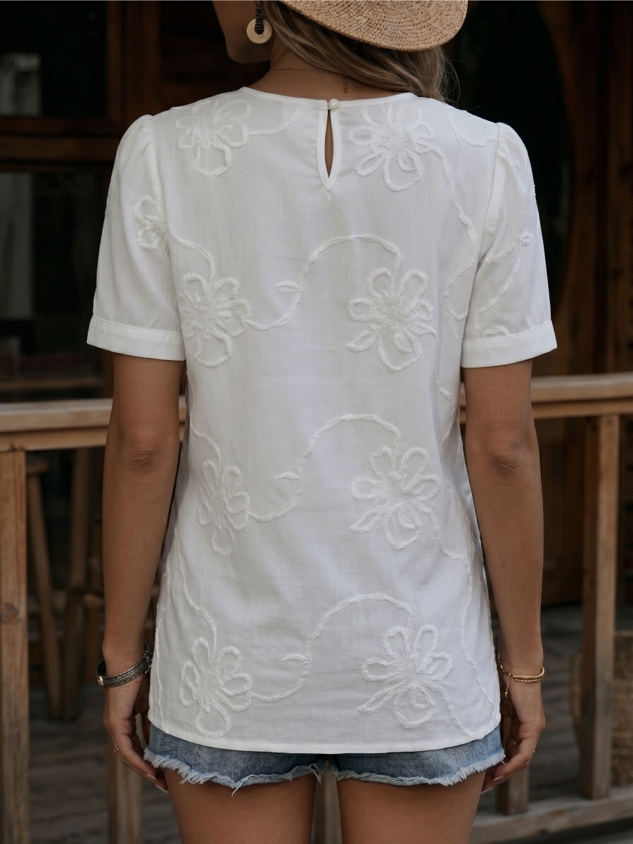 New Arrivals🔥 Vintage Ruffled V-neck Shirt with Embroidered Flowers