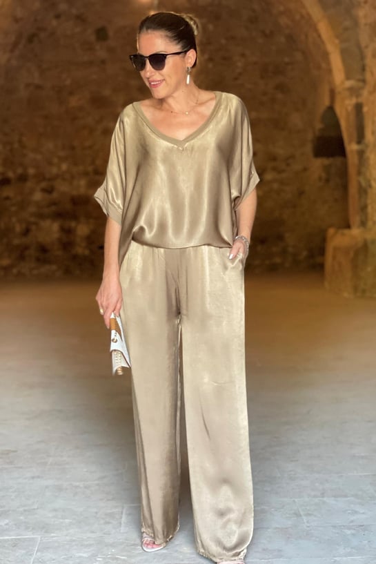 V-neck Satin Two-piece Suit(UK SIZE)-Comfort & Reliable