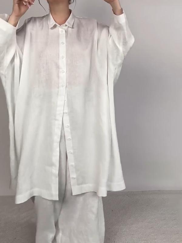 Women Casual Plain Shirt and Pants Two-pieces Set-Comfort & Reliable