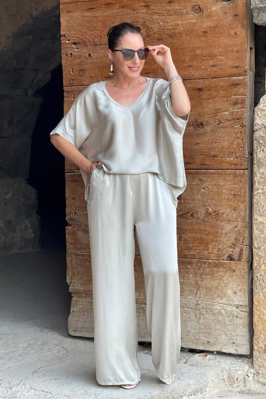 V-neck Satin Two-piece Suit(UK SIZE)-Comfort & Reliable