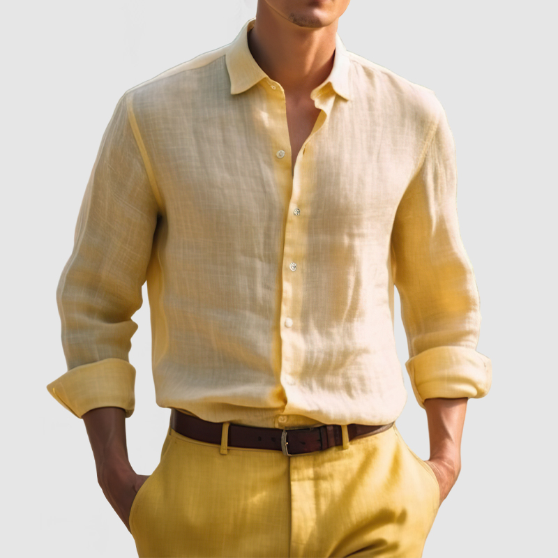 Gentleman Daily Basic Long Sleeve Cotton Linen Shirt-Comfort & Reliable
