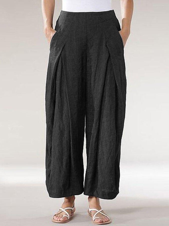 Women's Comfortable Cotton Linen Cropped Straight Casual Wide Leg Pants-Comfort & Reliable