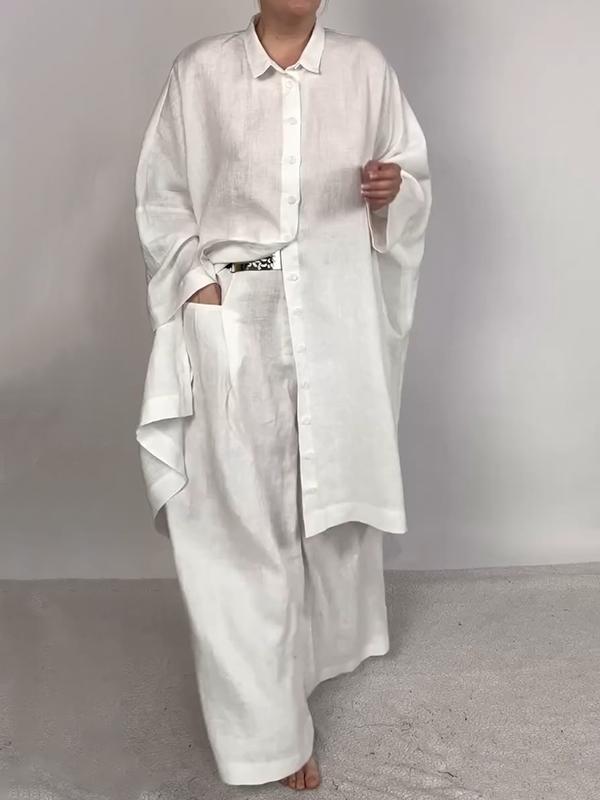 Women Casual Plain Shirt and Pants Two-pieces Set-Comfort & Reliable