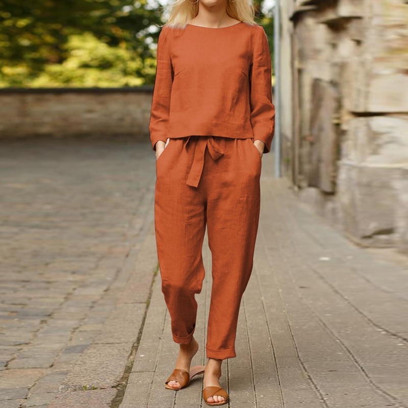 Round Neck Top and Drawstring Pants Two-piece Set-Comfort & Reliable