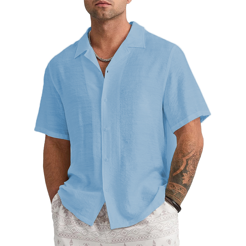 Men's Short Sleeve T-shirt Loose Sweatshirt Solid Button Cardigan Cotton Linen Shirt-Comfort & Reliable