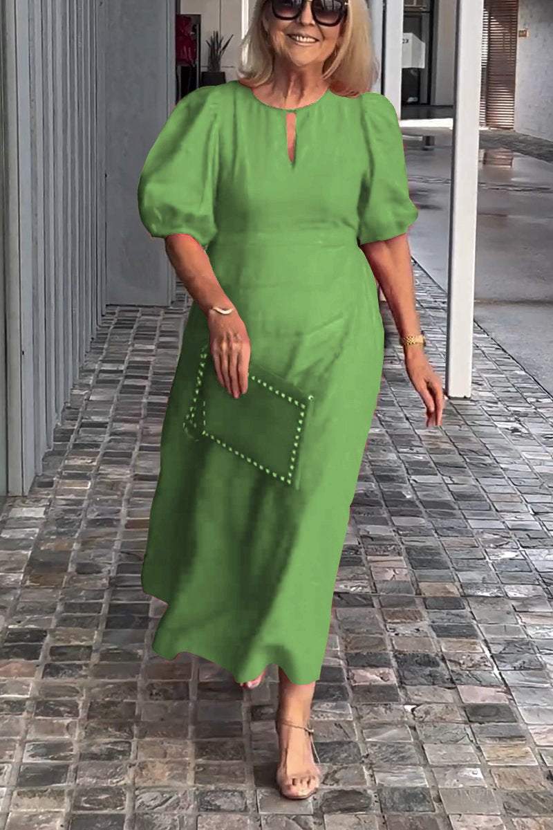 Solid color cotton and linen dress-Comfort & Reliable