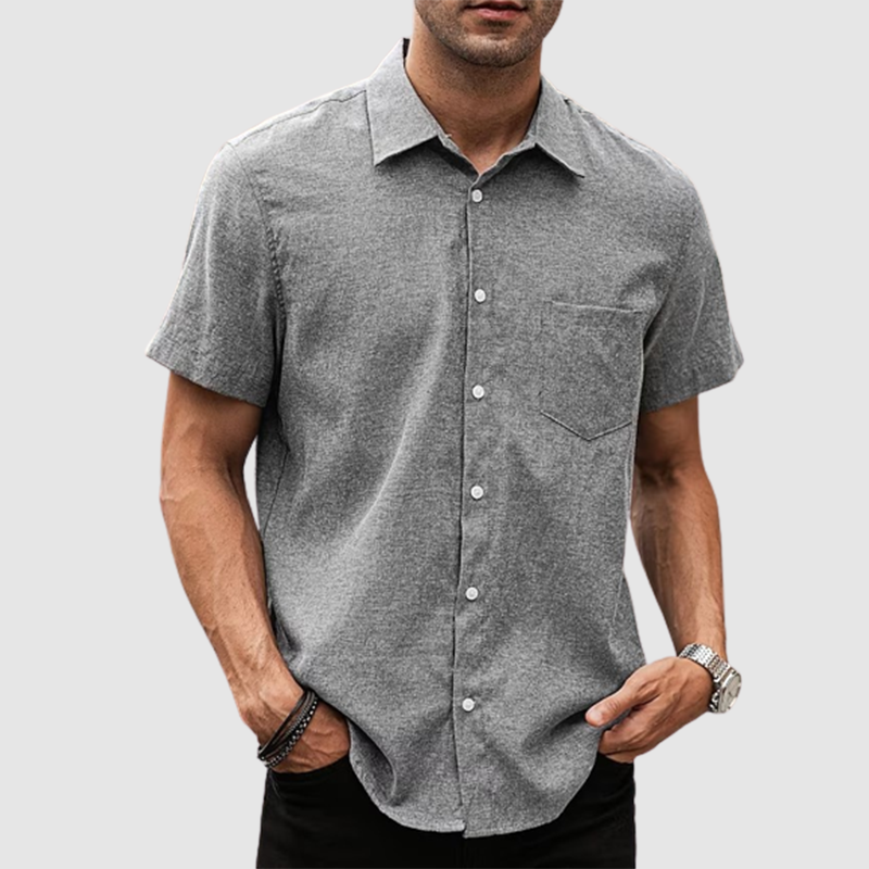 Men's lapel solid leather cotton thin casual summer shirt-Comfort & Reliable