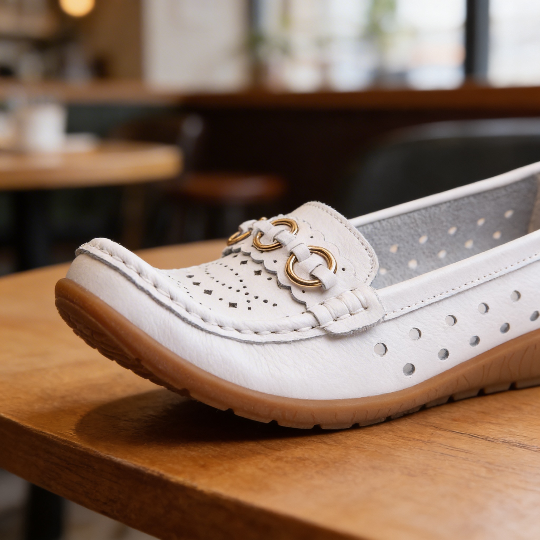Person wearing shoes in various casual and formal settings