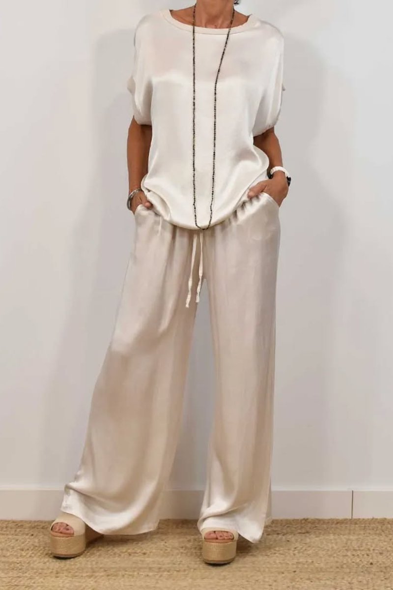 Women's Spring Casual Solid Color Satin Two-Piece Suit-Comfort & Reliable