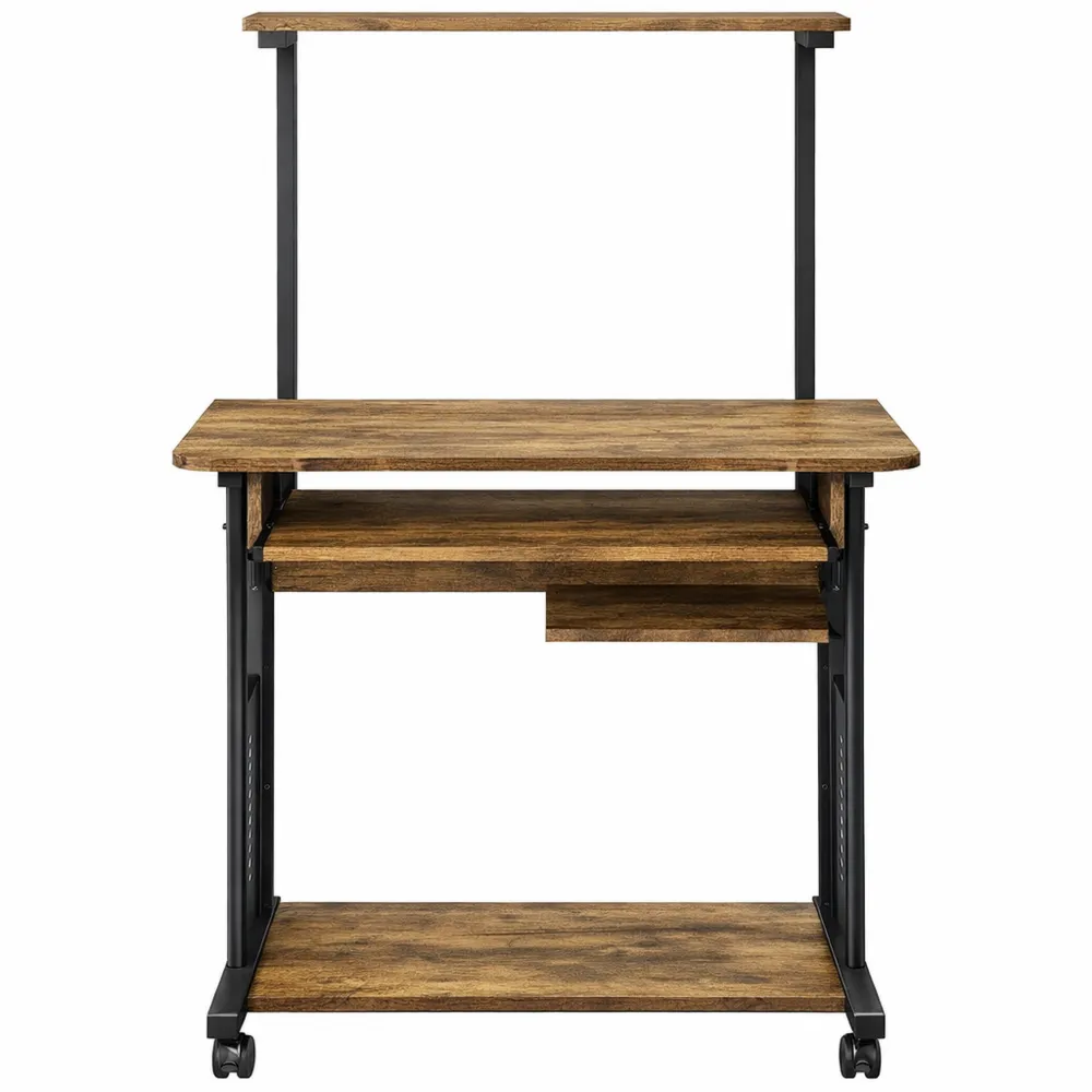 Bureau informatique avec étagères de rangement et roulettes