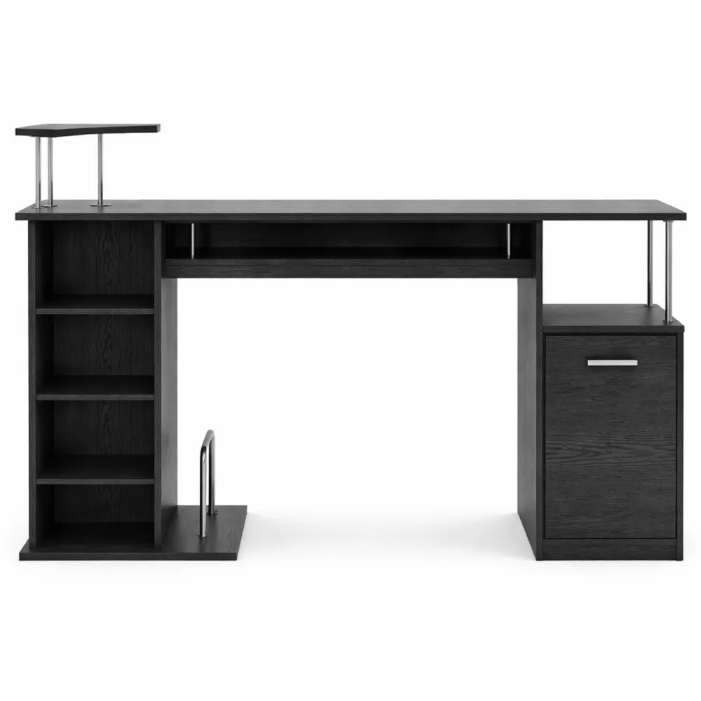 Table de Travail Informatique avec Rangement, 152x60x88 cm, Noir