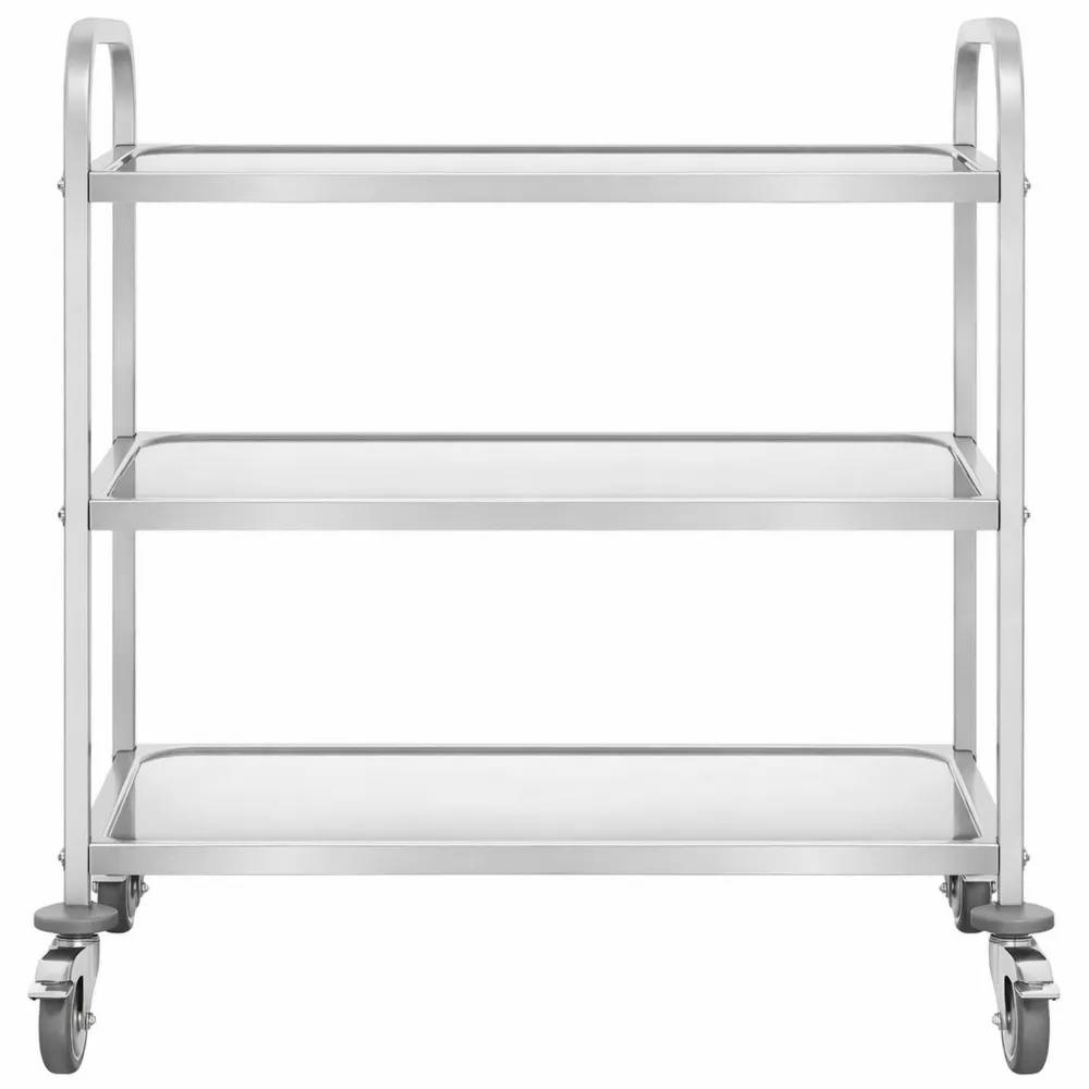 Chariot de service en acier inoxydable à 3 niveaux avec roulettes, capacité 500 kg