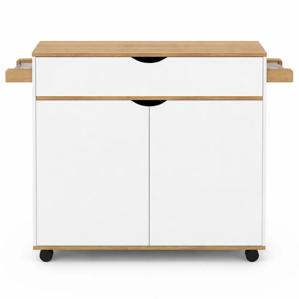 Desserte de cuisine avec tiroir blanc et plateaux en bois 90 cm