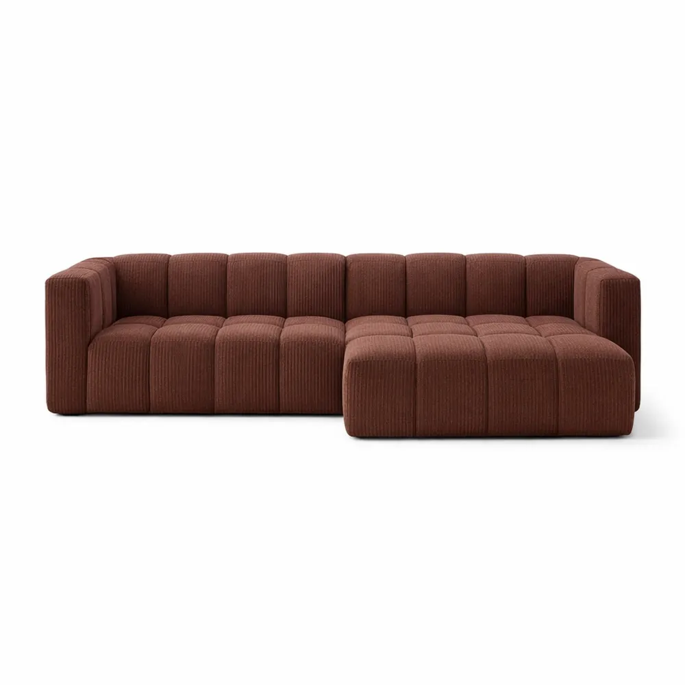 Canapé d'angle 4 places en velours côtelé terracotta