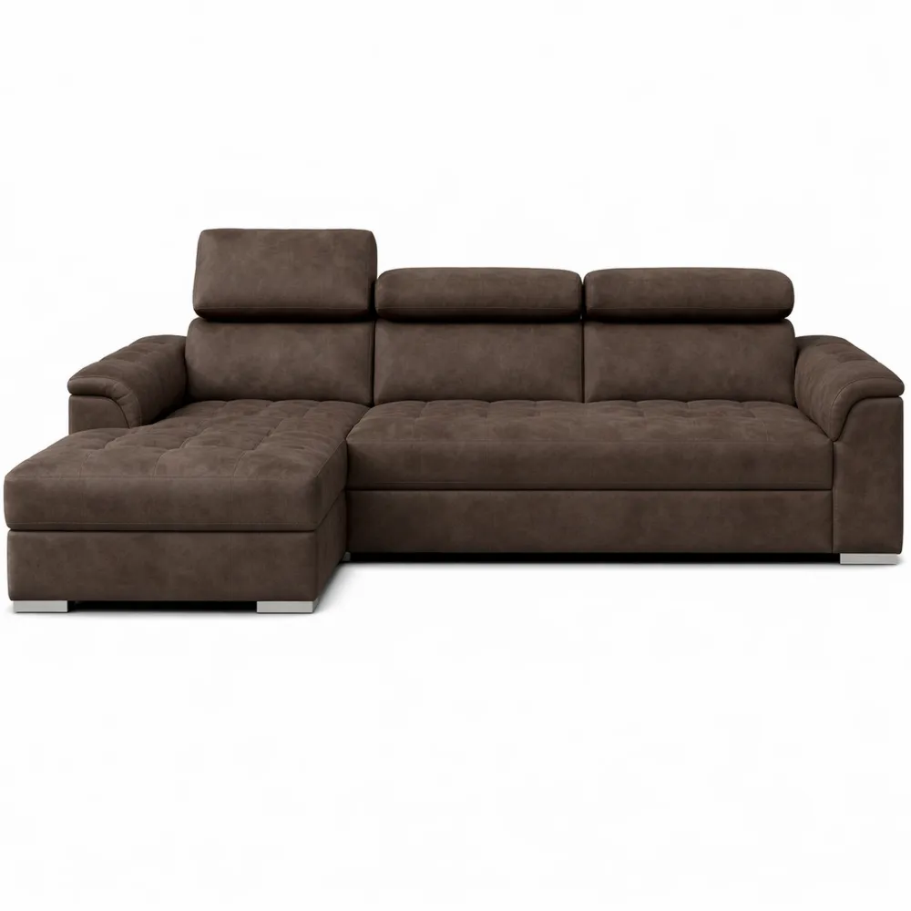 Canapé d'angle convertible en lit avec coffre et appuie-têtes amovibles, marron foncé