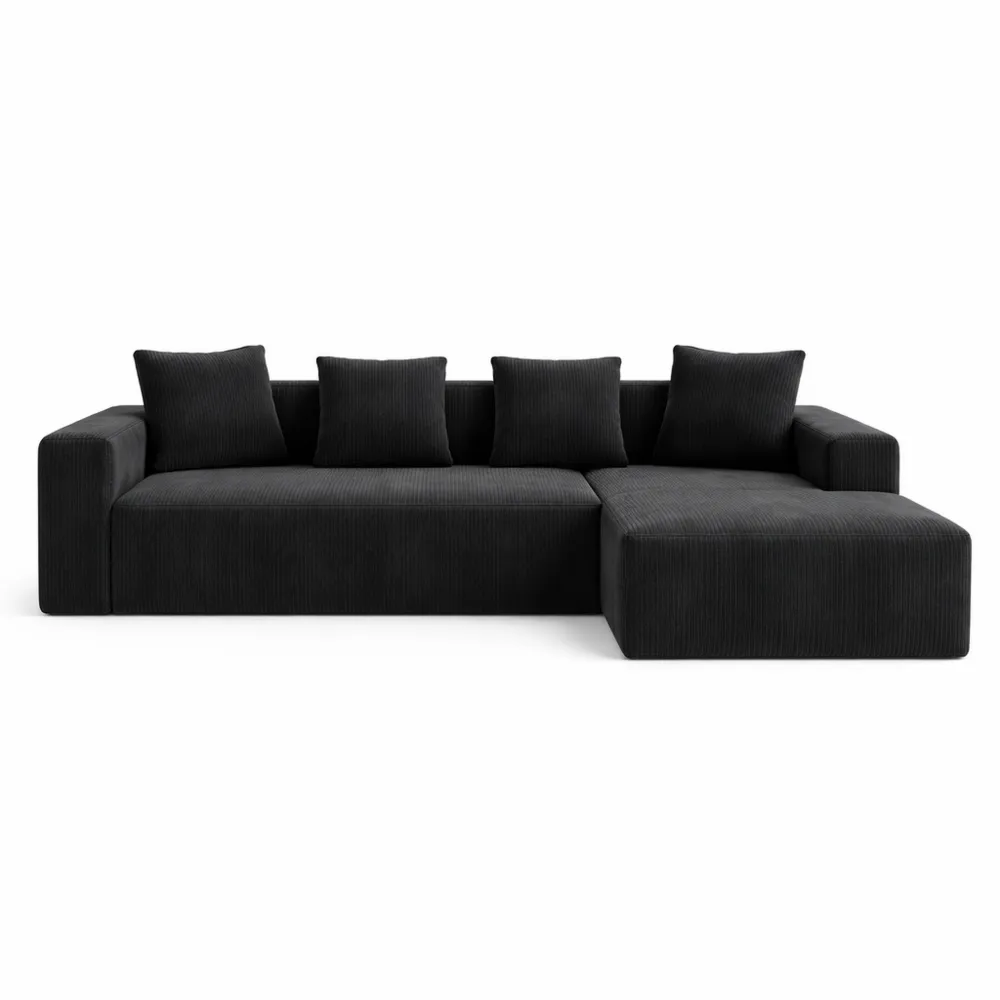 Canapé d'angle modulable avec méridienne en L, 3 places, montage non requis, couleur noire